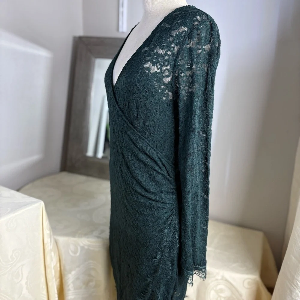 Free People Dark Green Lace Long Sleeve Dress